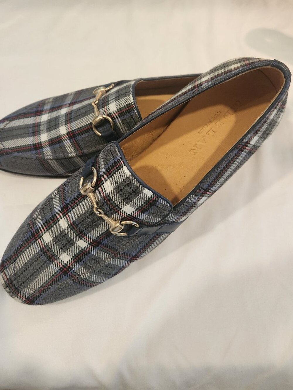 NEW Mezlan Men’s Plaid Horsebit Loafers Grey White Luxury Loafers US10 - Picture 2 of 3